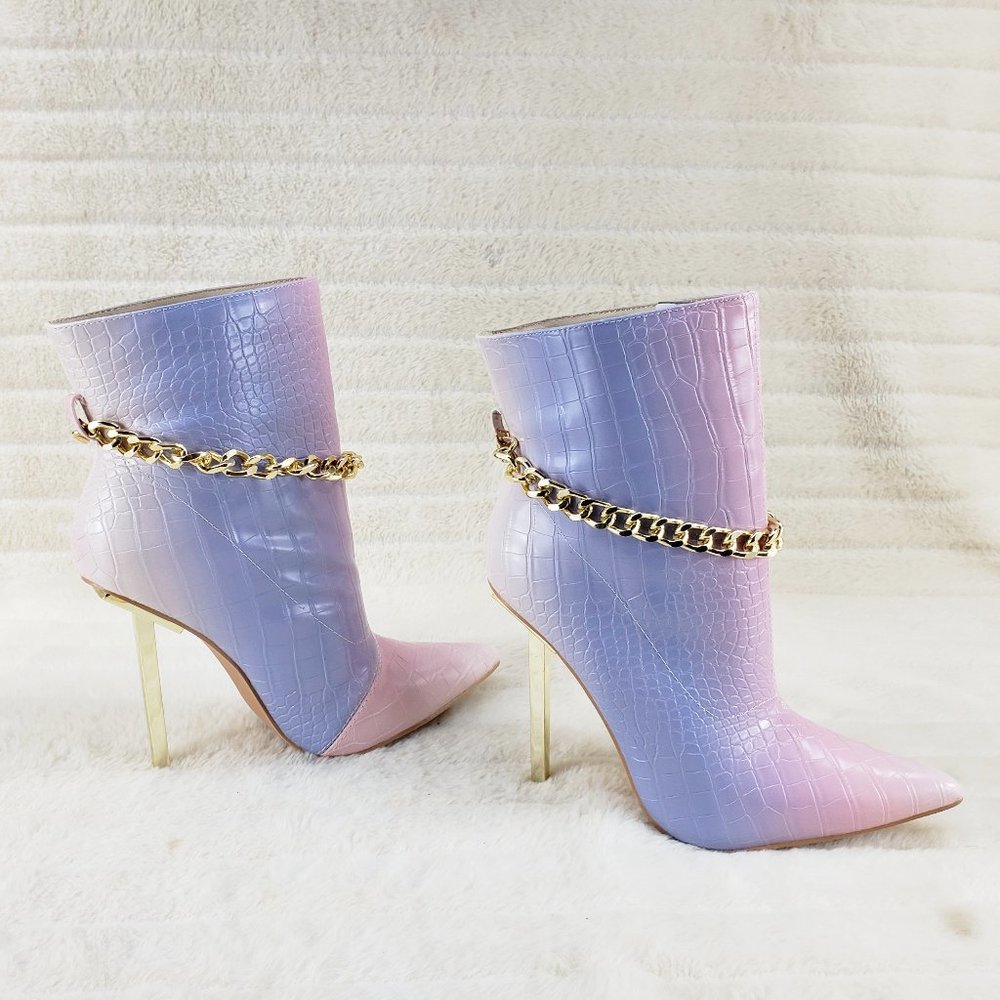 Cape Robbin Pink and Lavender Croc-Embossed Chain Ankle Booties Brand new No box